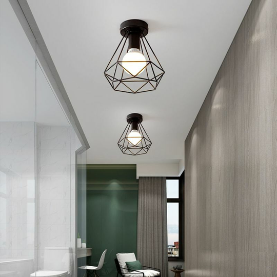 Bearsu - Pair Industrial Ceiling Light Black Metal Cage Square Iron Chandelier for Hallway, Aisle, Porch, Bedroom, etc