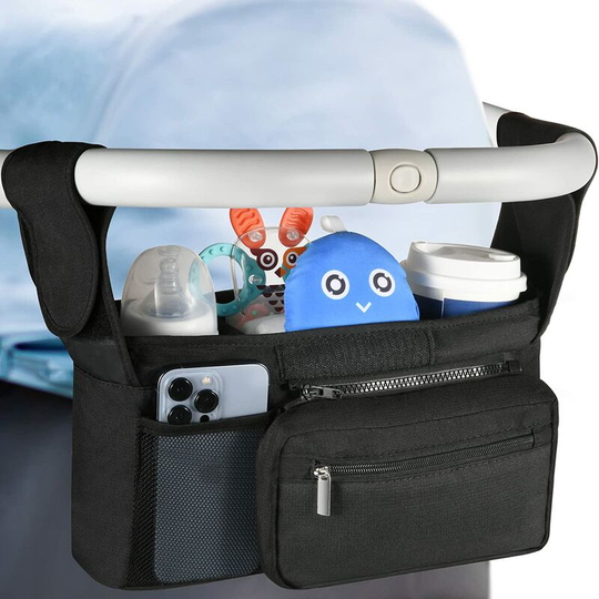Ilovemilan - Universal Stroller Organizer with 2 Insulated Cup Holders, Stroller Accessories for Carrying Diapers, iPhone, Toys and Treats