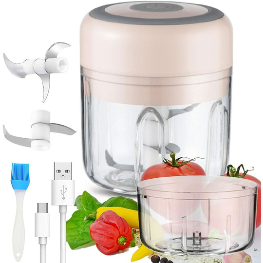 250ML Electric Garlic Press Mini Blender Chopper Blender with 3 Spare Sharp Blades, for Meat, Fruits, Vegetables, Ginger, Onion, Garlic, Nuts