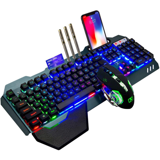 2.4 GHz Wireless Gaming Keyboard Mouse Set,USB-Receiver Mechanical Feel Rainbow Backlight Rechargeable 3800mAh Battery Keyboard...