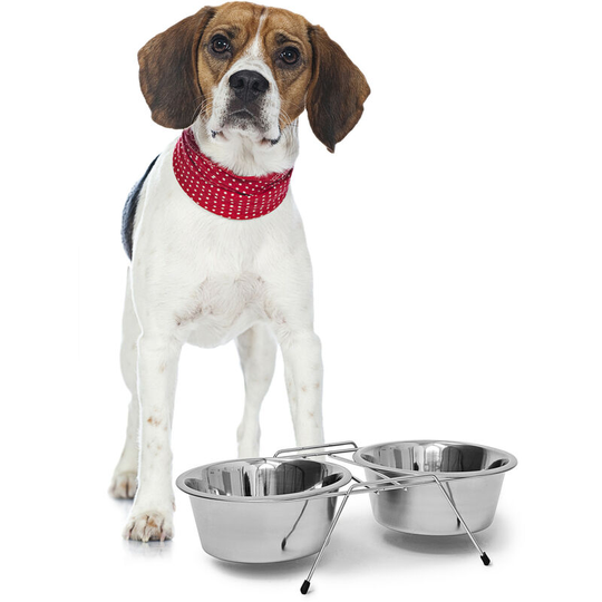 Relaxdays - Feeding Bowl 2 x 2.67 Liter Stainless Steel Set Of Two 2 With Double Bowl Stand And 2 Removable Bowls Elevated Feeder Also Suitable For
