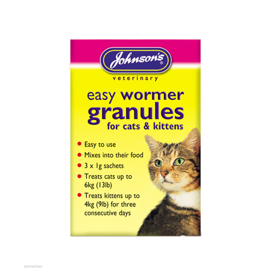 Johnson's Cat Kitten One Dose Wormer Worming Granules Roundworm Tapeworm