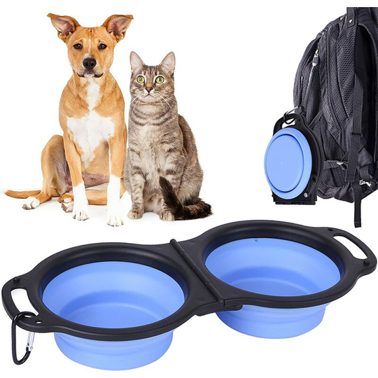 Aougo - Collapsible Dog Bowl, Large Travel Dog Water Bowl Portable Expandable Pet Food Cup, Foldable Drinking Bowl with Handle & Carabiner Clip for