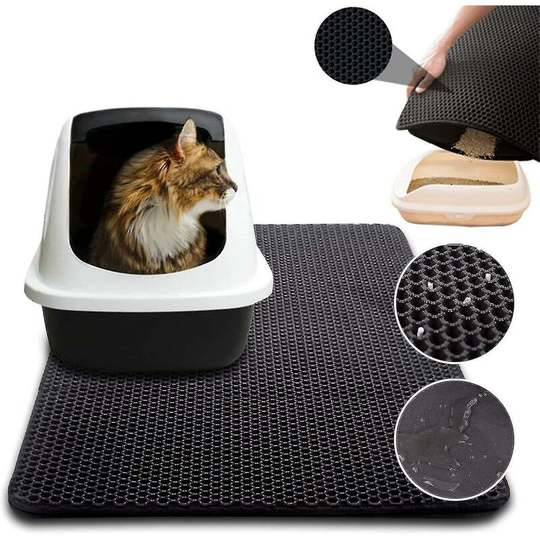 Perle Rare - Cat Litter Mat Cat Litter Tray, Non-Toxic Waterproof Eva, Double Layer Honeycomb Design, Black