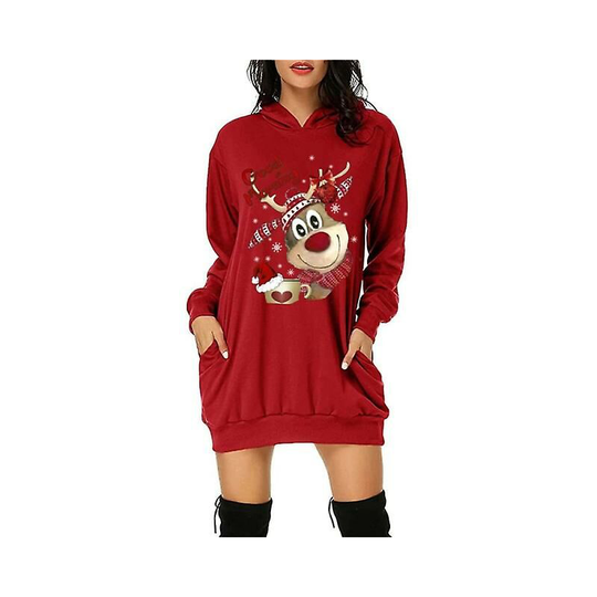 Christmas Style Sweatshirts Dress Pocket Hoodies Women Tops Pullover Cartoon Funny Sweatshirts For Lady Casual Pullover Autumn - XL