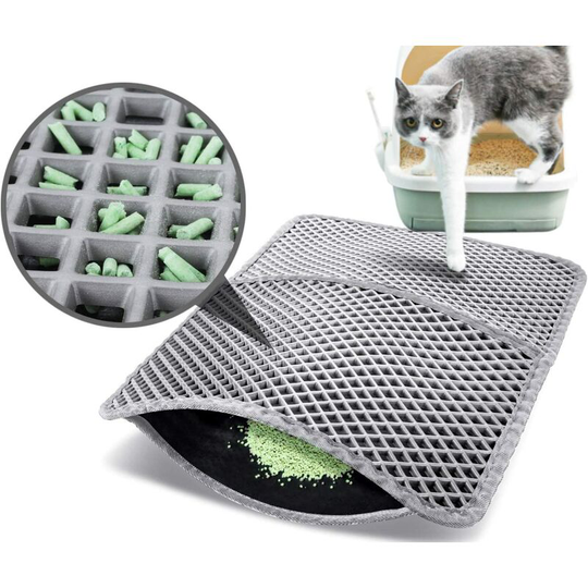 RHAFAYRE Foldable Double Layer Cat Litter Mat 60x42cm, Non-Toxic EVA with 12mm Large Diamond Shaped Hole, Non-Slip Waterproof Cat Toilet Mat, Easy to