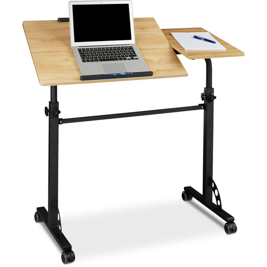 Xxl Laptop Table Height Adjustable, 110 x 100 x 50 cm, Wood, Mobile Lecturn, Wheels with Brakes, Notebooks, Projecters, Laptops, 2 Surfaces, Oak