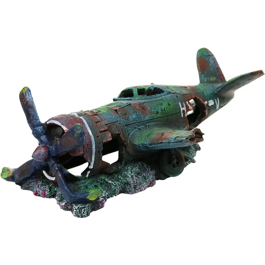 Echoo - Aquarium Decoration, Polyresin Cottage, Resin Fish Tank Non-Toxic Ornament, Plane Landscaping Broken Cave Landscaping Decoration, Polyresin