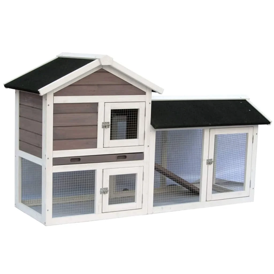 @Pet Rabbit Hutch Avoriaz White/Brown 147 x 53 x 85cm