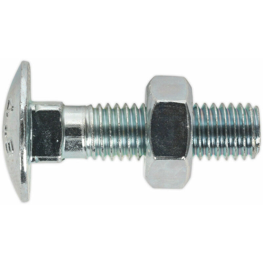 50 pack Zinc Plated Coach Bolt and Nut - M10 x 40mm - 1.5mm Pitch - din 603