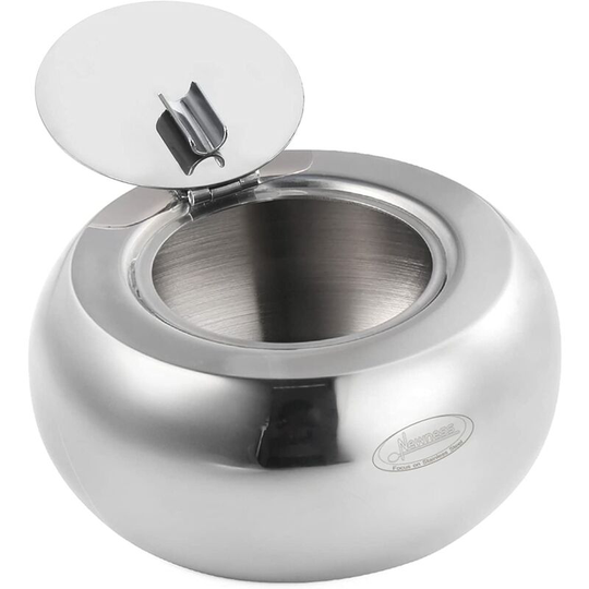 Modern stainless steel tabletop ashtray with lid for indoor or outdoor use, perfect for the home