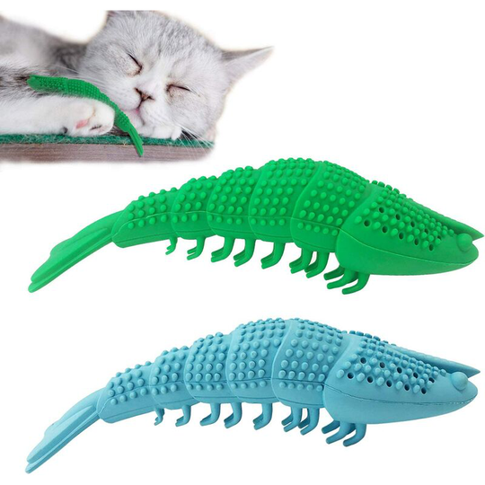 Cat Toothbrush Catnip Toy, Pet Kitten Rubber Interactive Dental Care, Safe Crayfish Shaped Chew Toy, Cleaning Teeth, Durable Cat Toy