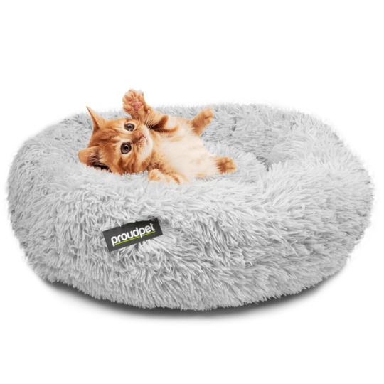 Large Cat Donut Grey Plush Pet Kitten Puppy Dog Round Nest Bed Fluffy Doughnut