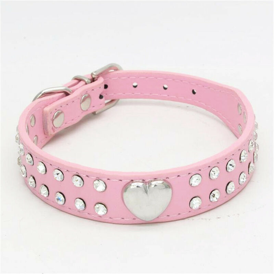 1 Pcs Adjustable Crystal Dog Collar Bling Rhinestone Pet Collar Heart Studded pu Leather Dog Collar for Small and Medium Sized Dogs,XXS Size l*w