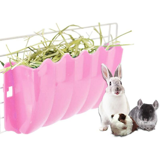 Rabbit Grass Dispenser, Rabbit Grass Pet Holder, Fixed External Pet Cage Food Tray, Cat Guinea Pigs Pet Bowl(Pink)