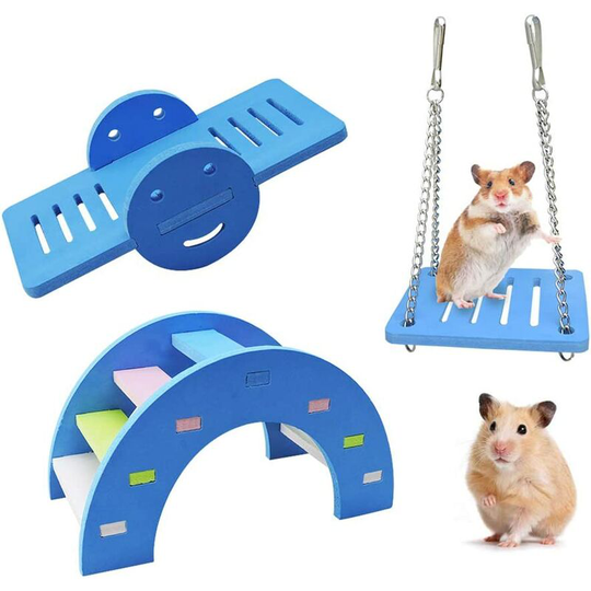 3 Pcs Cute Hamster Toys, Rainbow Bridge, Seesaw, Seesaw, Climbing Toy, Activity Toy for Small Animal to Get Rid of Boredom (Blue)