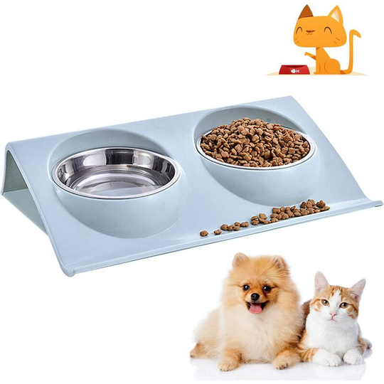 Bearsu - Cat Bowl, Pet Bowls, Dog Cat Bowl, Double Bowl for Cat and Dog, Dog Pet Feeder Bowl, Non-Slip Stainless Steel Cat Bowl (Pink)