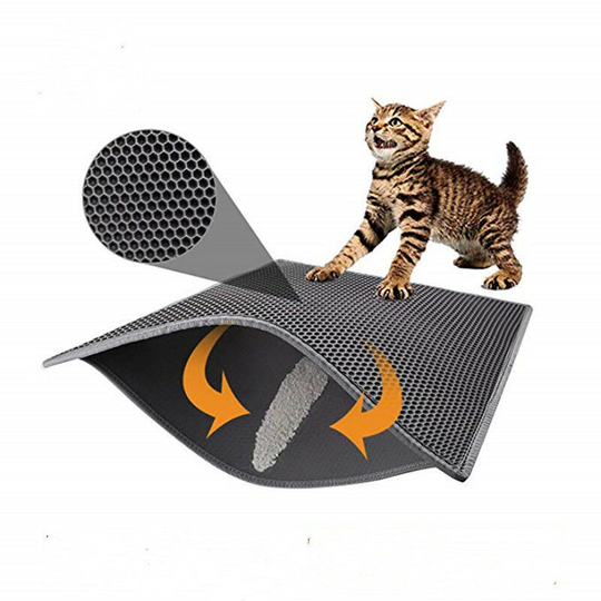 Cat Litter Mat, Foldable Double Layer Waterproof Honeycomb Cat Feeder Floor Protection Mat and Easy to Clean Mat (40 * 50cm)