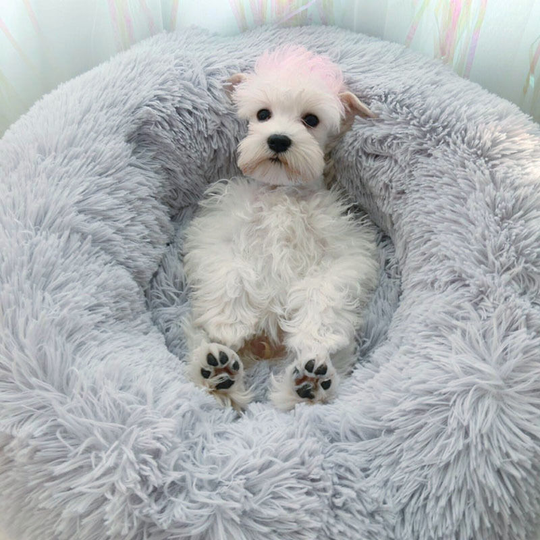 80CM Round Faux Fur Fluffy Shaggy Sheepskin Pet Bed, Light Grey - Livingandhome