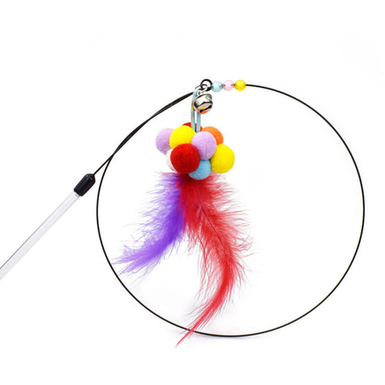 Cat Interactive Stick with Balls Bells Feather Wand for Cat Teaser Catcher Exercise Playing Fun Toys Pet Supplies