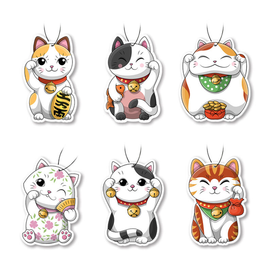 FVO - 6PCS Car Air Fresheners Cute Lucky Cat Car Rearview Mirror Pendant Car Accessories Hanging Decoration Car Interior Mirrors Scented Ornament