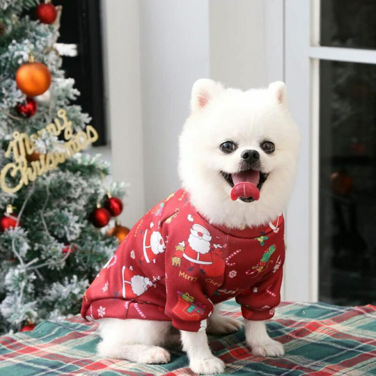 Christmas Dog Costume, Cute Santa Claus Reindeer Print Warm Winter Knit Clothes Sweater for Dogs Cats Puppies(Red)