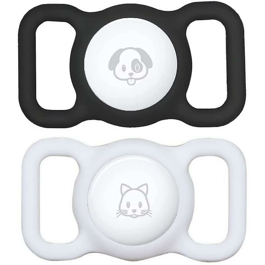 Airtag Dog Collar Holder (2 Pack) Compatible with Apple Airtag Cat Collar Holder, Pet Collar Air Tag Holder, gps Tracker Air Tag Case (Black* White)