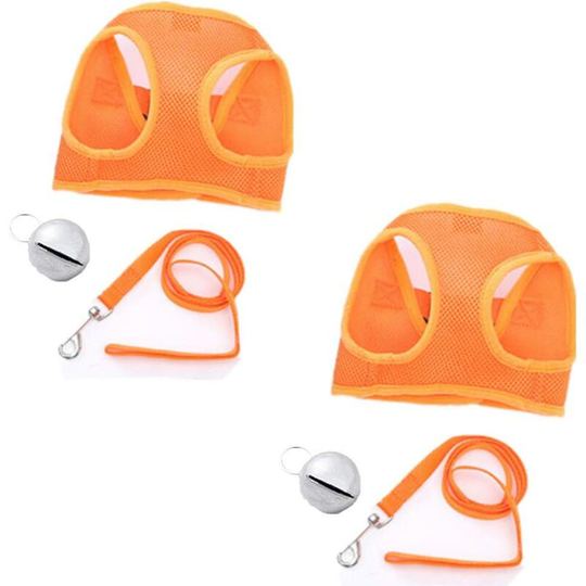 Modou - 2 Pieces Pet Harness Vest Mesh Leash with Breathable Bell for Guinea Pig Rabbits (Size m: Chest: 28-34 cm/11.02-13.38', Orange)