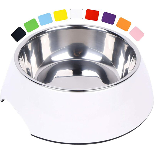 Devenirriche - Non-Slip Dog Bowl - Cat Bowl - Stainless Steel and Melamine Dog Food Bowl - for Large and Small Dogs - White, 160 ml - Various Colors