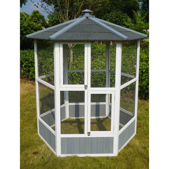 Pets Imperial® Grey Wooden Bird Aviary Hexagonal Design