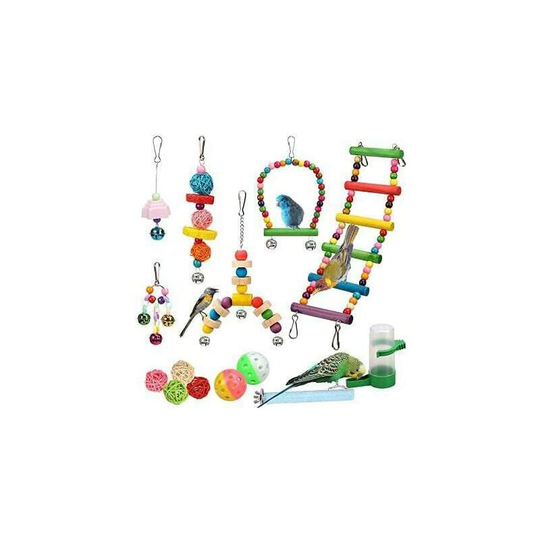 Bird Parrot Toy Set of 14 Bird Toys - Bird Perches - Swing - Chewing Supplies