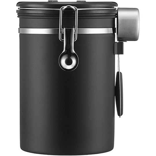 Sealed Coffee Bean Holder Kitchen 304 Stainless Steel Food Storage Jug with CO2 Valve & Date Tracker & Spoon
