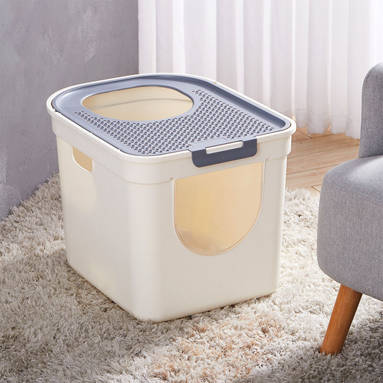 Extra Large Cat Litter Tray Box Hooded Loop, Grey 40X42X34CM - Livingandhome