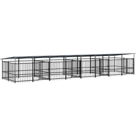 Outdoor Dog Kennel with Roof Steel 15.02 m² Vidaxl Black