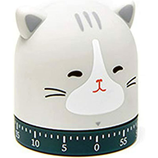 100% Mechanical Kitchen Timer, Spring 60-Minute Wind Up Dial 360° Rotating Kitten Countdown Egg Reminder, No Batteries Loud Ring, Cute Time