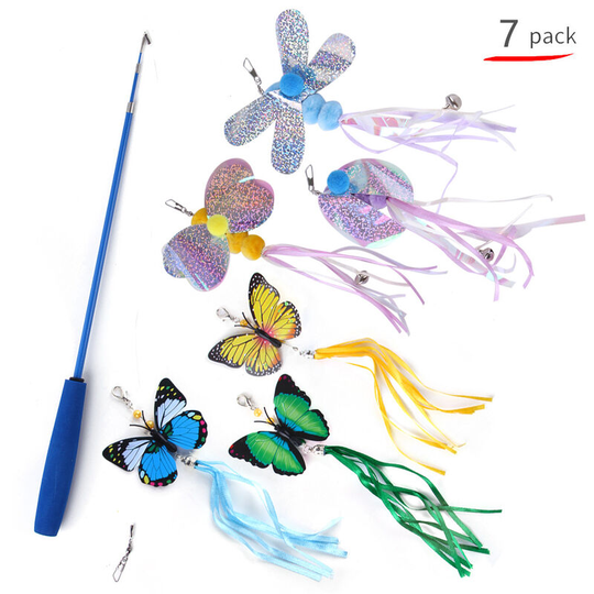7-piece cat toy set Fishing rod tease cat stick Multiple butterfly dragonfly toy sets 43 * 13 * 3cm