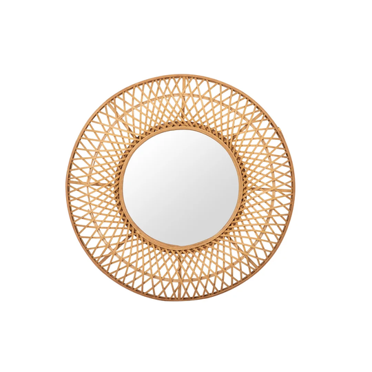 Eugenie Round Rattan Framed Wall Mounted Accent Mirror in Yellow