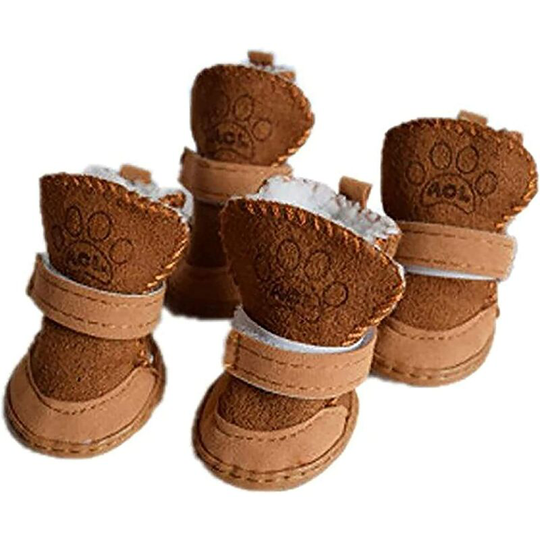 Puppy Cute Cozy Warm Anti Slip Winter Boots for Small Medium Dogs Pets Cats Thicken Fleece Snow Shoes Brown (Brown,XL)