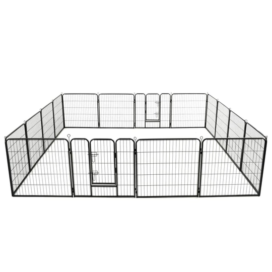 vidaXL Dog Playpen 16 Panels Steel 80x80cm Black Folding Enclosure Run Cage