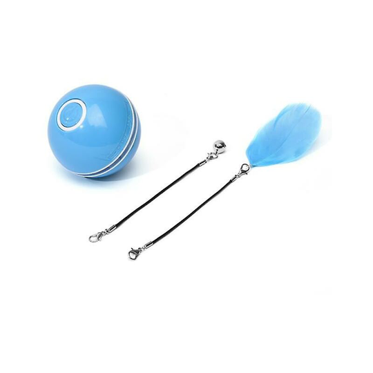 Smart Interactive Cat Toy Colorful Led 360 Degree Self Rotating Ball With Bell And Feather Usb Rechargeable Cat Kitten Ball Toy - Blue