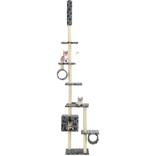 Cat Tree with Sisal Scratching Posts 260 cm Grey Paw Prints - Grey