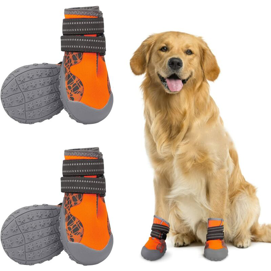 Naxunnn - Dog protective shoes Lot of 4, Waterproof non -slip dog boots with reflective straps Shoes Dog of medium size and large orange 6#