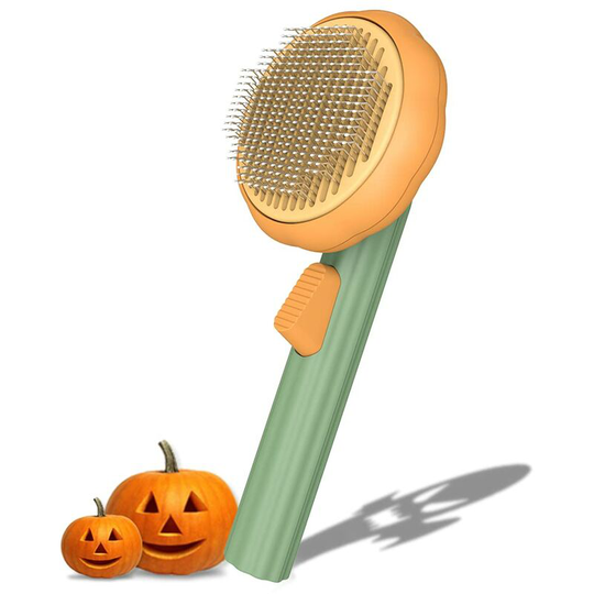 Pet Pumpkin Self-Cleaning Oil Head Brush, Cat Massage Comb with Buttons and Soft Curved Painless Bristles for Shedding and Combing to Remove Loose