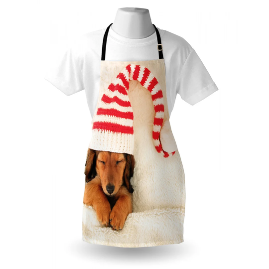 Dachshund Sleeping Puppy Wearing a Elf Hat Apron