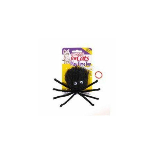 Classic Cat Kitten Black Furry Spider with Catnip Toy on Elastic String