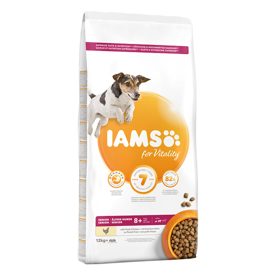 12kg IAMS Vitality Dry Dog Food - 10kg + 2kg Free!* - Senior & Mature Small & Medium Dog - Chicken (12kg)