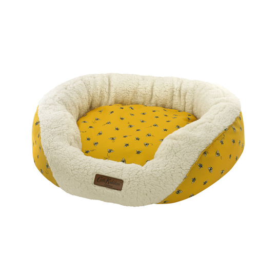 Cosy Oval Dog Bed Fleece Washable Reversible Cushion Bee Pet Bed S/M