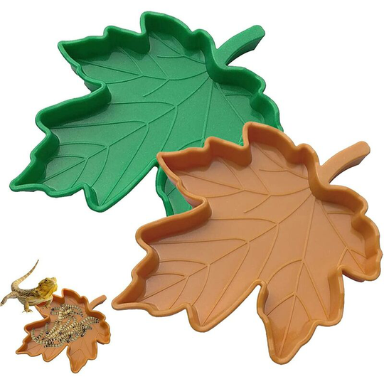 Dish Water Food Bowl, 2 Pieces Leaf Shaped Food Water Bowls Reptile Feeding Bowl for Drinking and Eating Turtle Corn Snake Crawling Pet