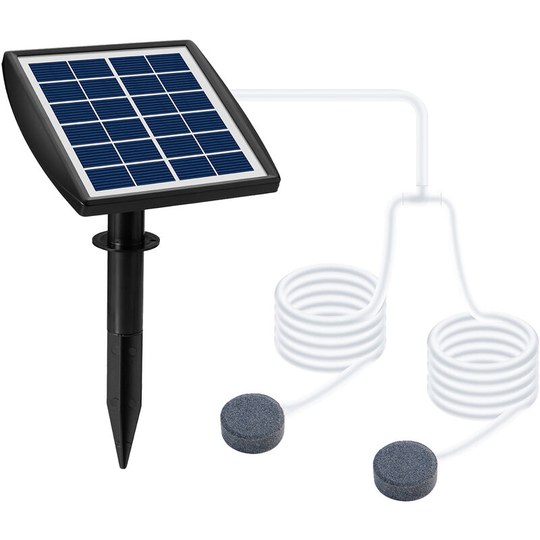 Asupermall - 6V 2W Plug-in Solar Oxygen Pump with 8.2ft Pipe 2 Air Bubble Stones Fish Tank Oxygenator Aquarium Oxygen Aerator Air Pump Fishing