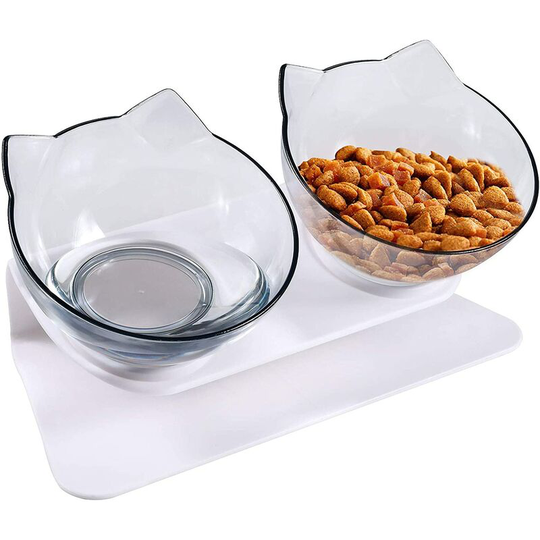 Double Cat Bowl, Cat Bowl, Cat Bowl with 15° Tilt, Double Pet Feeder with Raised Stand for Cats and Dogs (2 Clear)